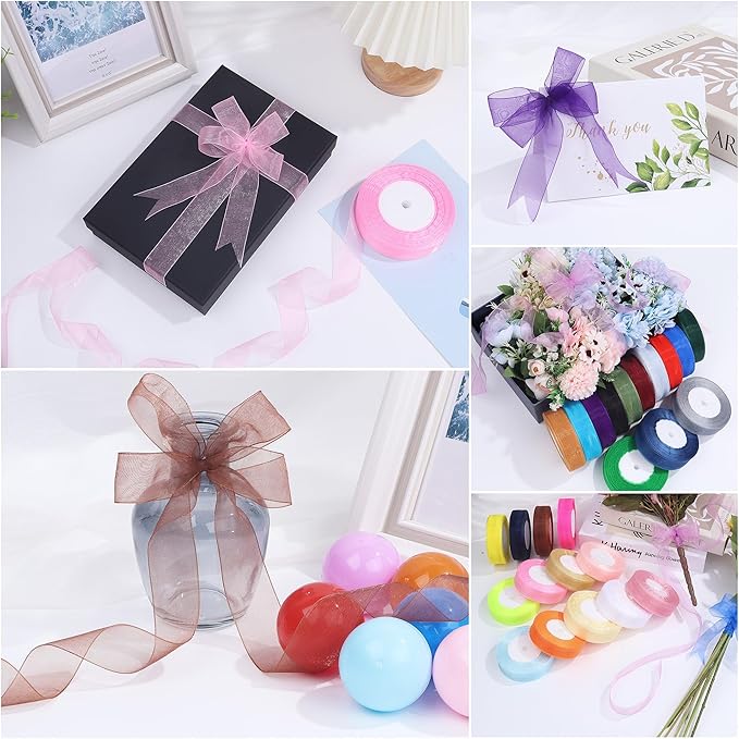 3/4 Inch x 50 Yards Sheer Organza Ribbon Chiffon Ribbon for Gift Wedding Flower Bouquet Wrapping Decorations Crafts (Purple)