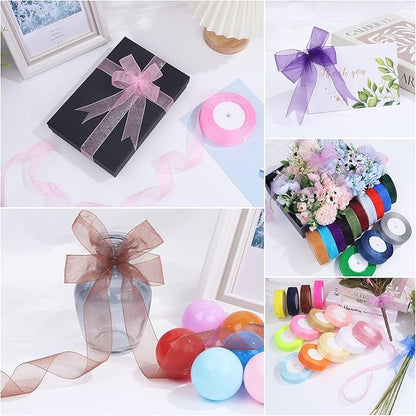3/4 Inch x 50 Yards Sheer Organza Ribbon Chiffon Ribbon for Gift Wedding Flower Bouquet Wrapping Decorations Crafts (Purple)
