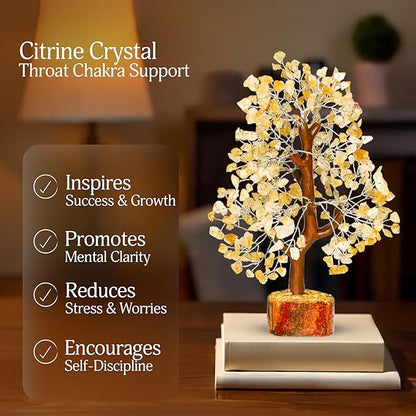 Citrine Crystal Stone - Crystals Tree, Gem Tree, Bonsai Trees, Tree for Home, Crystal Tree of Life, Meditation Accessories, Fake Bonsai, Crystal Tree for Positive Energy, Arbol De La Abundancia