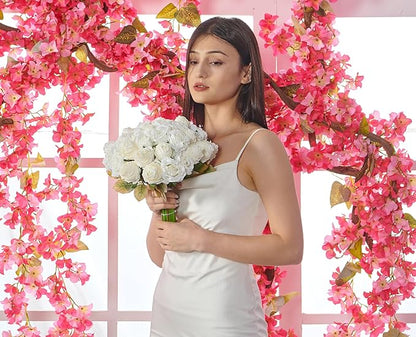 Rose Artificial Flower 28pcs Realistic Faux Silk Roses Fake Flowers Bouquets Arrangements Decor for Wedding Spring Mother's Day, Home Table Decorations, White Flower