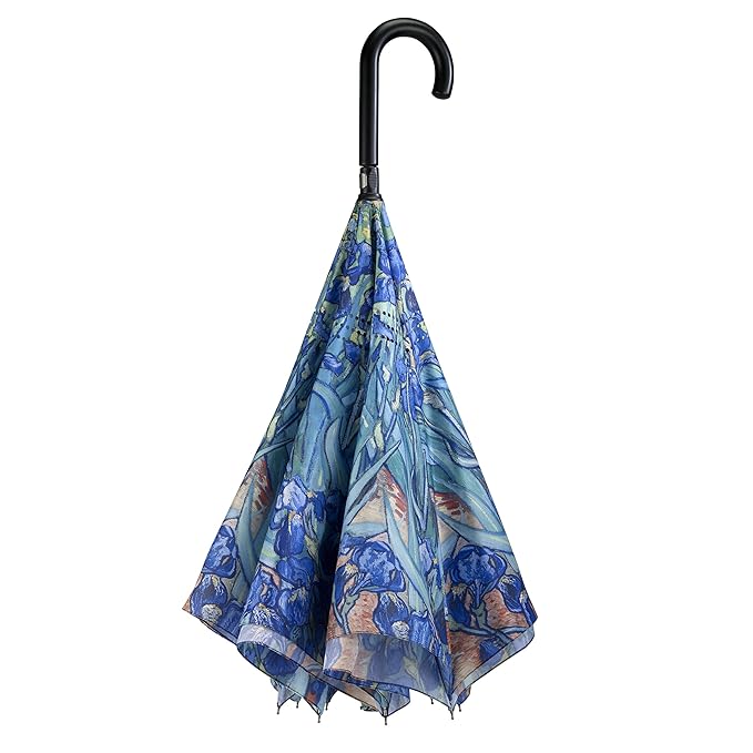 Galleria Reverse Close Stick Umbrella Van Gogh Irises-Art on both sides