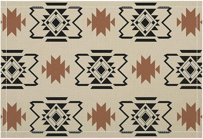 Aztec Placemats Set of 4 Boho Abstract Pattern Geometric Art Printed Dining Table Mats for Restaurant Home Kitchen Holiday Decor 12x18in