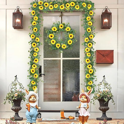 SOMYTING Artificial Sunflower Garland, 2 Packs 6ft Silk Sunflowers Vines Hanging Flowers Garland with Green Leaves for Party Baby Shower Birthday Wedding Room Decor