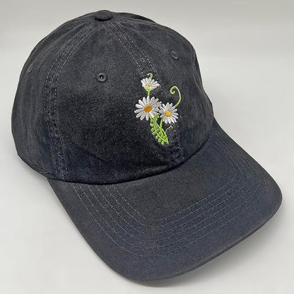 Cute Flower Hat, Elegant Floral Embroidered Adjustable Baseball Cap for Men Women, Gifts for Flower Lovers, Black