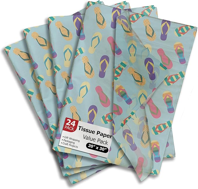Pro Supply Global Sandals Printed Tissue Paper for Gift Bags or Boxes and Wrapping - Bulk Decorative Art Tissue Paper for Packaging and Gifting | 24 Sheets 20" x 30"