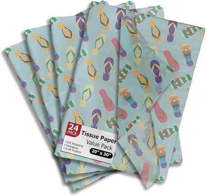 Pro Supply Global Sandals Printed Tissue Paper for Gift Bags or Boxes and Wrapping - Bulk Decorative Art Tissue Paper for Packaging and Gifting | 24 Sheets 20" x 30"