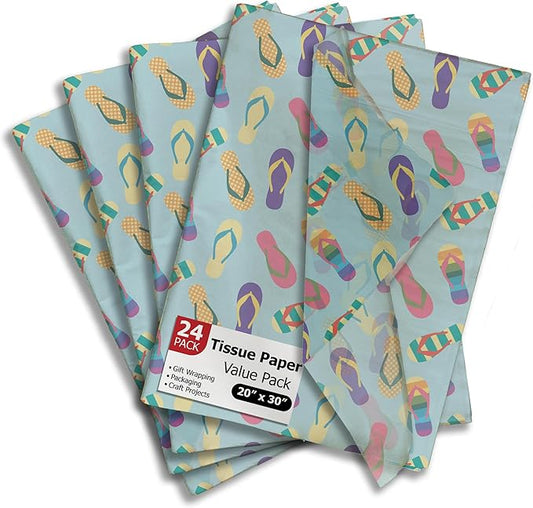 Pro Supply Global Sandals Printed Tissue Paper for Gift Bags or Boxes and Wrapping - Bulk Decorative Art Tissue Paper for Packaging and Gifting | 24 Sheets 20" x 30"