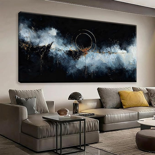 Black White Abstract Wall Art Maximalist Canvas Wall Art Decor Prints Gold Circle Modern Abstract Wall Decor Artwork For Living Room Bedroom Kitchen Office Artwork Ready To Hang 24" × 48"
