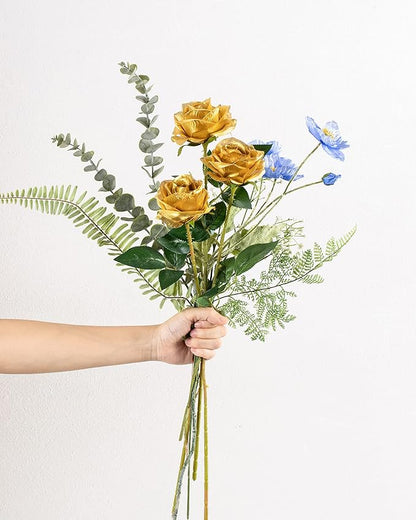 DuHouse 10pcs Silk Roses Artificial Flowers Fake Rose for Arrangement Wedding Party Home Decoration (Gold)