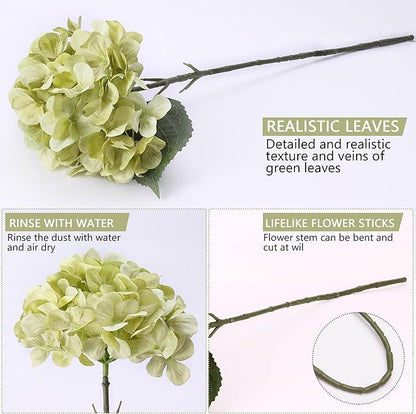 4 Pcs Long Stem Big Size Artificial Hydrangea Flowers for Home Wedding Decor, Party Centerpieces, Office Decoration,Shower (Lime Green)
