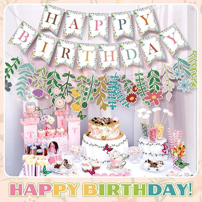 XunYee 3 Pcs Wildflower Birthday Decoration Flower Happy Birthday Banner Boho Wildflower Happy Birthday Banner Garland Flower Hanging Decorations Birthday Party Decorations for Girls Women