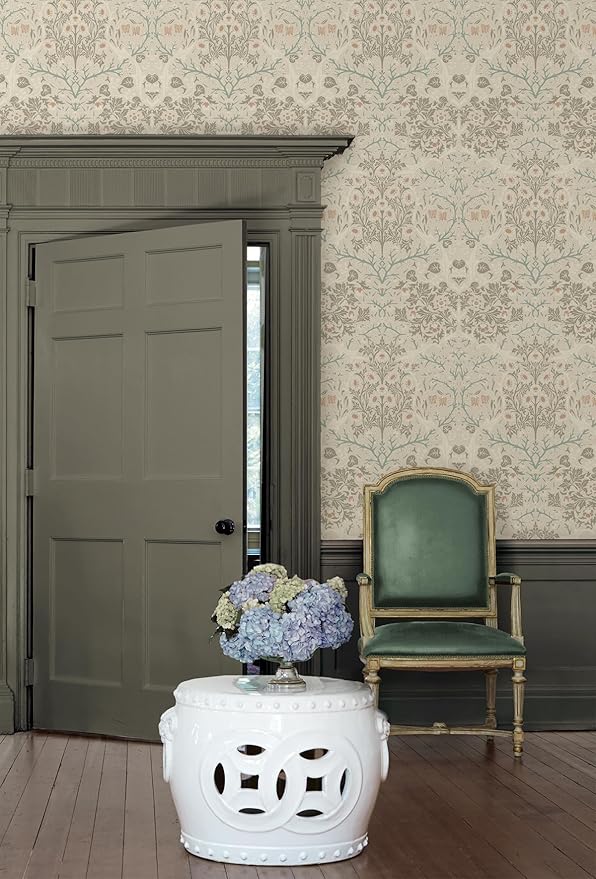 NextWall Seabrook Designs Victorian Garden Floral Vintage Prepasted Wallpaper (Lunar Rock & Clay)