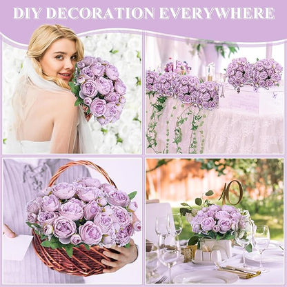 8 Bundles Artificial Peonies Flowers Boho Faux Flowers Arrangements Artificial Centerpiece Spring Bouquet Floral Wedding Decoration for Vase(Light Purple)