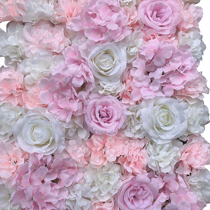 16"x 24" Artificial Flower Wall Panels,Flower Wall Mat Silk Flower Panels for Outdoor Garden Backyard Fence Fence Privacy Screen and Indoor Wall Decor (12Pcs Light Pink+White)