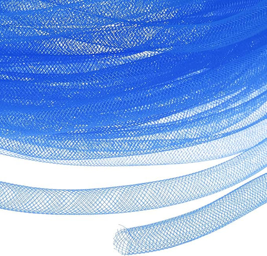 Mesh Tube Ribbon 25 Yards, 10mm Elastic Fabric Ribbons Mesh Tubing for Crafts/Gift Wrapping/Flower Bouquets/Wedding/Birthday/Holiday/Wreaths Christmas/Decoration[Blue]