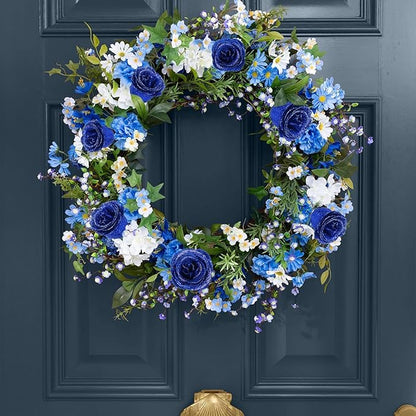 Royal Blue Glitter Roses Bouquet,30PCS Fake Sparkling Flowers Artificial Roses with Stems for Wedding Party Christmas Home Decor(Royal Blue with Silver Glitter)