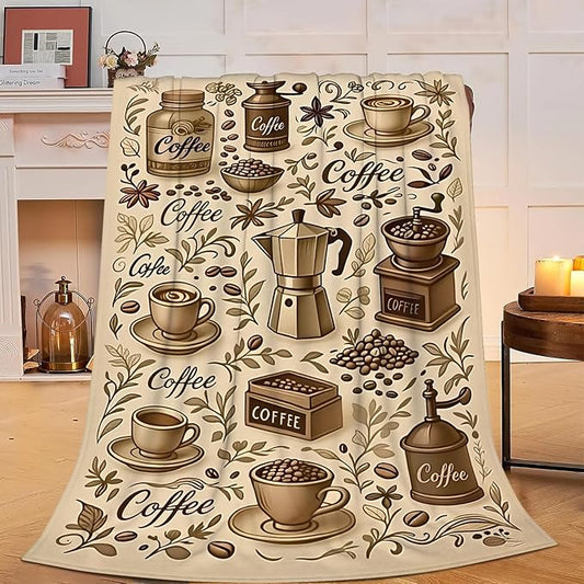 Coffee Blanket Cafe Throw Blanket Food Soft Cozy Fleece Fuzzy Stuffed Plush Flannel Gifts for Girls Women Boys Kids Adults 60"X80"