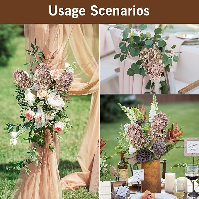 Fake Flowers Hydrangea Silk Flowers With Stems White Flowers Fake Flowers In Vase Hydrangea Artificial Flowers Winter Flowers Artificial For Decoration Vase Decor 24"（Brown ）8PCS Wthout Vase