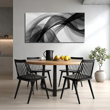 JuhaiArt Abstract Wall Art Large Black Picture Wall Decor White Canvas Art Modern Minimalist for Living Room Office 24"x 48" Monochrome Artwork