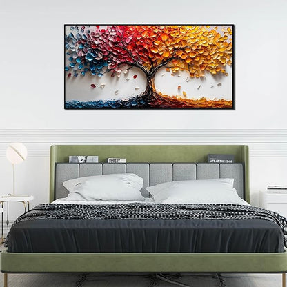 Colorful Tree Wall Art for Living Room - Tree of Life Wall Decor Office - Large Framed Wall Art Size 29" x 59"