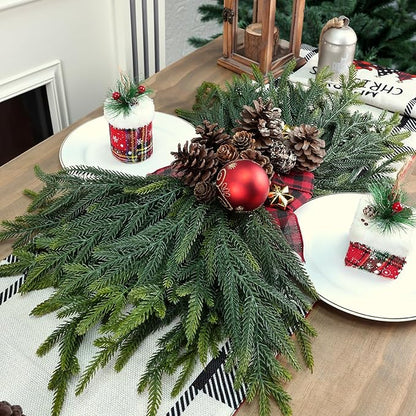 24 Pcs Pine Branches - Real Touch Artificial Pine Stems - Christmas Greenery Picks for DIY Wreaths Garlands Vase Arrangements, Indoor Outdoor Christmas Decor