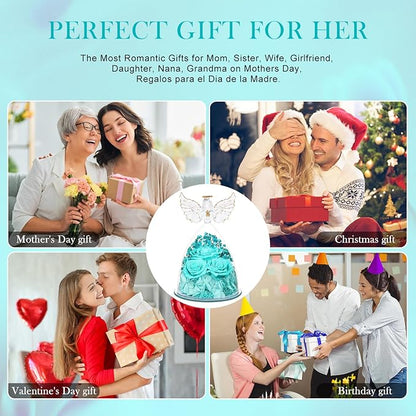 FIACO Preserved Flower Rose Gifts for Women, Forever Eternal Fresh Flowers in Glass Angel Figurines Flowers for Delivery for Grandma Mom Sister Her Wife on Mothers Day Birthday Christmas Thanksgiving