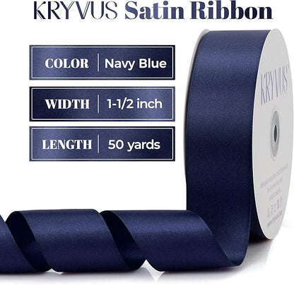 Navy Blue Satin Ribbon, Double Faced 1-1/2 Inch X 50 Yards Navy Blue Ribbon, Premium Satin Ribbon for Gift Wrapping, Crafts, Hair Bow Making, Sewing, Flower Bouquet, Wedding Party Decor