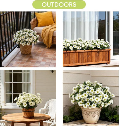 Artificial Daisy Flowers, 8 Bundles UV Resistant Fake Mums for Outdoors, White Silk Fall Flowers for Planters, Porch, Front Door, Garden, Yard, and Indoor Home Decor