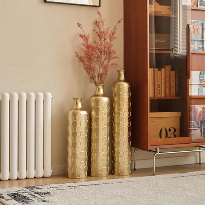 Floor Vases, Tall Home Decor Metal Vase Set of 3 Large Glazed Decorative Vases for Wedding Decor, Elegant Modern Flower Holder for Living Room, Entryway, Hallway, Dining Room