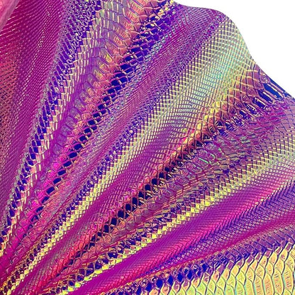 ONEART | Iridescent Transparent Embossed Vinyl Holographic Blue Clear PVC Vinyl Craft Film 16"×54" for Sewing DIY Projects (Snakeskin-Red)