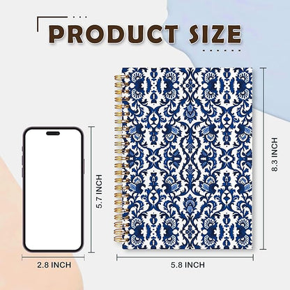 VIIJJUE Blue and White Porcelain Notebook Journal, Blue Notebooks for Note Taking, Hardcover Spiral Journal 5.5x8.3 Inch