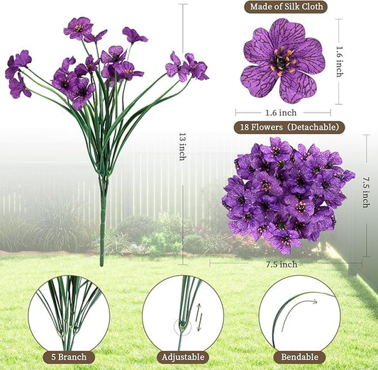 24 Purple Bundles Artificial Flowers for Outdoors/Indoors Fake Flowers Plants for Indoor Outside Garden Porch Window Box Home Wedding Farmhouse