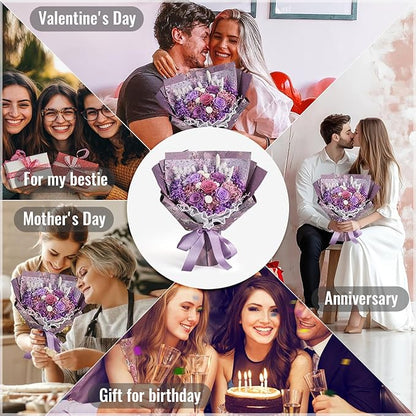 large Preserved flowers Bouquet with Real Roses,Long Lasting flower for delivery prime,Birthday for Women,Wedding,Mother’s Day,Valentine’s Day,Anniversary,Wife,Girlfriend,Christmas Gifts(Purple)