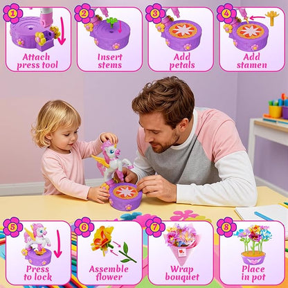 Unicorn Toys for Girls Age 4-6 7-8 9-12, Fabric Flower Bouquets Toys, Flower Making Kit, DIY Arts and Crafts for Kids, Unique Christmas Birthday Gifts for 3 4 5 6 7 8 9 10 11 12 Year Old Girls Gifts