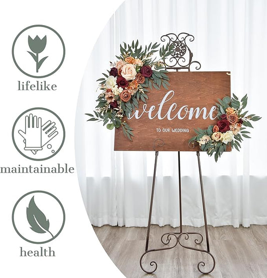 Ting's time Wedding Arch Flowers Set of 2 Flower Swag Arrangements Burnt Orange Wedding Welcome Signs Terracotta Flowers for Wedding Ceremony and Reception Backdrop