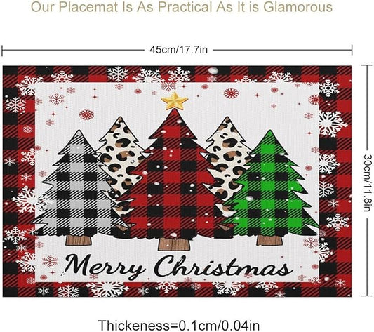 Christmas Tree Placemats Red Country Farmhouse Buffalo Plaid Winter Snowflake Christmas Tree Placemats Table Kitchen Dining Party 12x18 Inch Set of 4