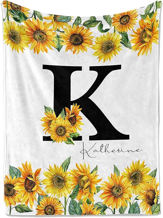 Jekeno Personalized Sunflower Blanket Custom Throw Blanket with Your Name Soft Warm Lightweight for Adults Women Gift 60"x80"