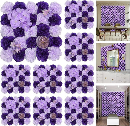 Flower Wall Backdrop 9pcs 16.5x16.5 Inch Flower Wall Decor Artificial Floral Wall Panel Ideal for Wedding Celebrations, Festive Party Birthday Backdrops and Elegant Home Decor