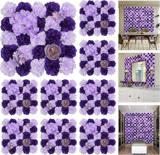 Flower Wall Backdrop 9pcs 16.5x16.5 Inch Flower Wall Decor Artificial Floral Wall Panel Ideal for Wedding Celebrations, Festive Party Birthday Backdrops and Elegant Home Decor