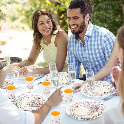 250 Pcs Wildflower Party Decorations Include Spring Summer Floral Paper Plates Napkins and Cups for Wildflower Baby Shower Tea Decorations, Serve 50 Guest (Colorful,Floral Style)