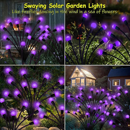 Kohlrabi Solar Garden Lights Outdoor, 6 Pack 60 LED Solar Purple Firefly Lights Waterproof, Sway by Wind, Halloween Swaying Light for Yard Patio Backyard Garden Planter Flower Bed Pathway Decoration