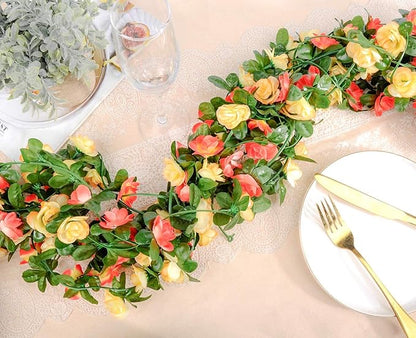 Miracliy 9Pcs 74FT Flower Garland Artificial Rose Arch Vines Fake Spring Floral Garland for Flower Wall Backdrop Wedding Mothers Day Garden Tea Party Decoration