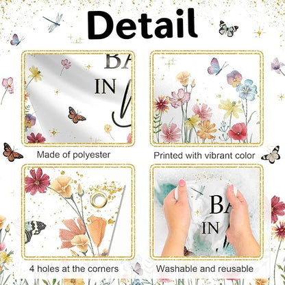 Avezano Wildflower Baby in Bloom Backdrop Banner Wildflower Baby Shower Party Decorations for Girls Gold Glitter Butterfly Spring Floral Newborn Party Supplies (7x5ft)