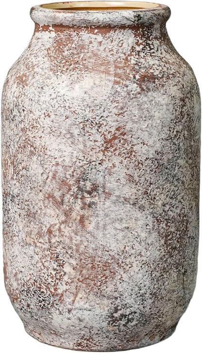 Ceramic Rustic Farmhouse Vase, Terracotta Pottery Flower Vase, Farmhouse Decor for Shelf, Table, Living Room, Bedroom Decor, 9 Inch