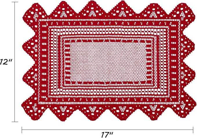 Jayla 2 Pcs Rectangle Lace Placemats for Tables Embroidered Lace Tablemats Vintage Crochet Floral Table Runner Vintage Wedding, Tea Party Decor,12x17 Inch
