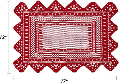 Jayla 2 Pcs Rectangle Lace Placemats for Tables Embroidered Lace Tablemats Vintage Crochet Floral Table Runner Vintage Wedding, Tea Party Decor,12x17 Inch