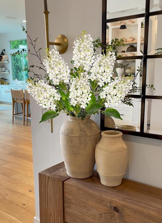 Artificial Lilac Flowers 30" Tall – Set of 3 Silk Lilac Flower Stems for Home Decor, Wedding Centerpieces, Faux Floral Arrangements – White Artificial Flowers for Vase, Spring & Farmhouse Décor