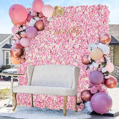 Flower Wall Panel Pink Backdrop: 12 Pcs 15 x 15 Inch 3D Silk Flower Wall Backdrop Artificial Hydrangea Floral Backdrop for Christmas Wedding Party Birthday Decoration (3.75ft by 5ft)
