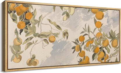 SIGNFORD Extra Large Framed Canvas Print Wall Art Vintage Citrus Botanical Rustic Orange Orchard Illustrations Modern Art Relax/Calm Warm for Living Room, Bedroom, Office - 60"x30"