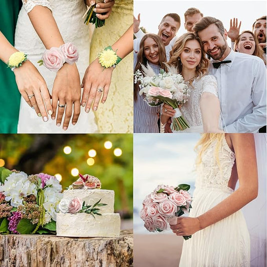 JOYLEX Artificial Flowers Realistic Roses, 100pcs Real Looking Fake Roses with Stem for DIY Wedding Bouquets Centerpieces Bridal Shower Party Home Romantic Decorations (Light Pink)